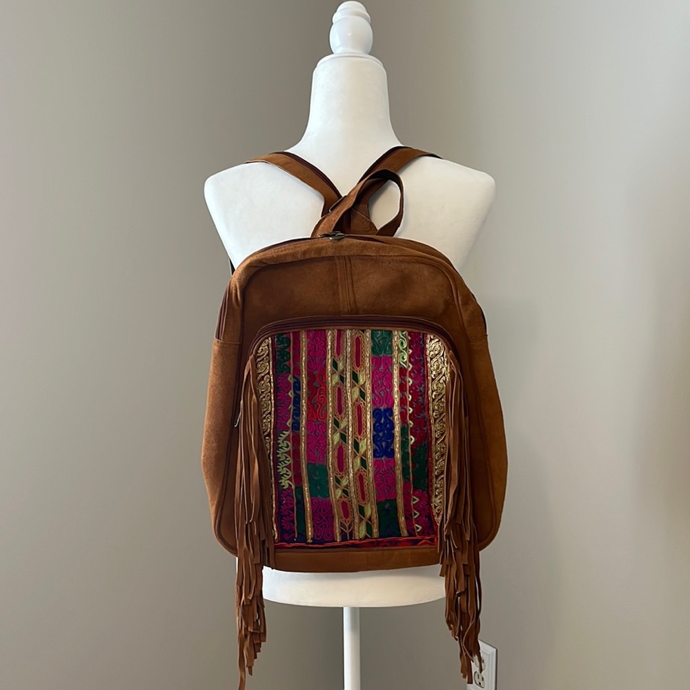 Boho suede embroidered backpack/shoulder bag.